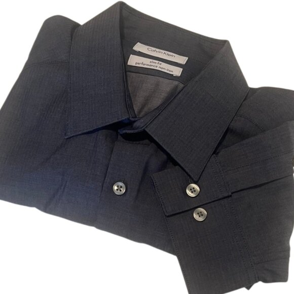 Calvin Klein Dark Gray Long Sleeve Button Up Dress Shirt  Size 34/35 - Picture 1 of 12